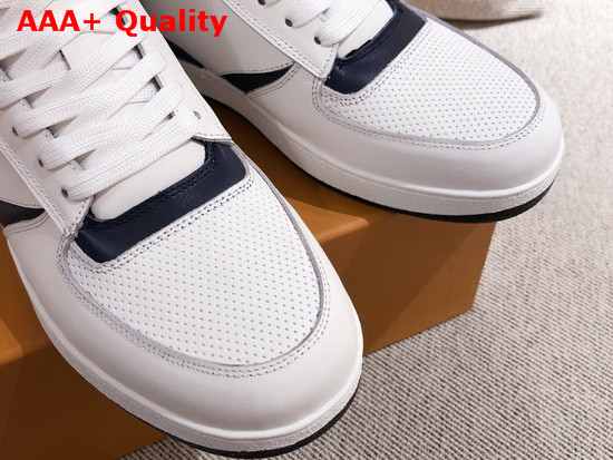 Louis Vuitton Rivoli Sneaker Boot in Supple White Calf Leather with Contrasting Blue and Gray Trim for Women Replica