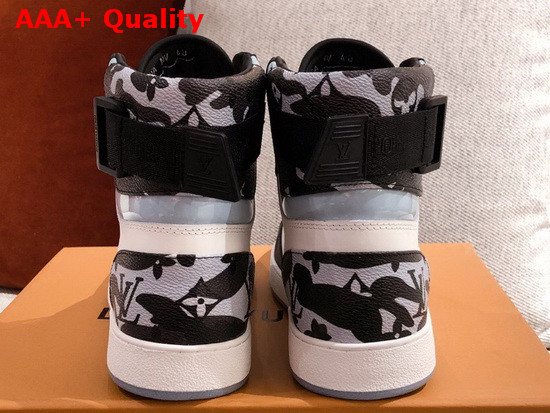 Louis Vuitton Rivoli Sneaker Boot in Supple White Calf Leather with Contrasting Light Blue and Black Trim for Women Replica