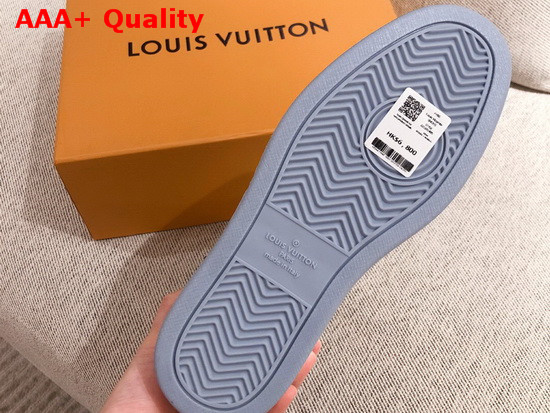Louis Vuitton Rivoli Sneaker Boot in Supple White Calf Leather with Contrasting Light Blue and Black Trim for Women Replica
