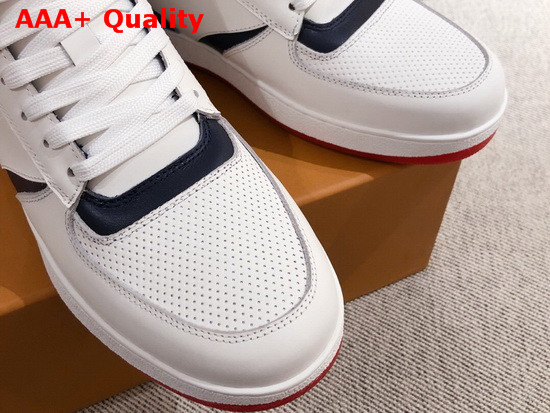 Louis Vuitton Rivoli Sneaker Boot in Supple White Calf Leather with Contrasting Red and Gray Trim for Women Replica