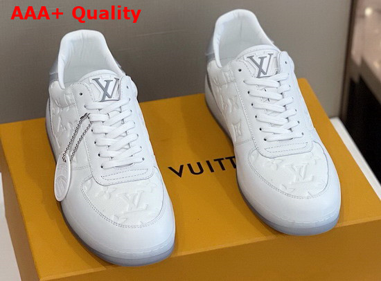 Louis Vuitton Rivoli Sneaker White Monogram Embossed Grained Calf Leather and Metallic Calf Leather Replica