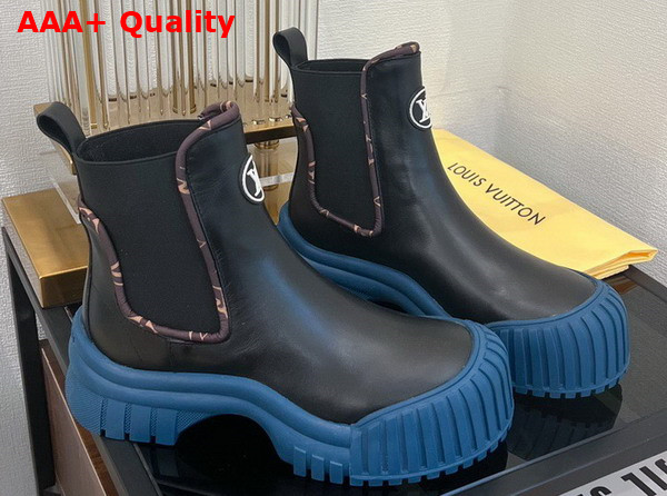Louis Vuitton Ruby Flat Ankle Boot Black Navy Blue Calf Leather 1AB0FD Replica
