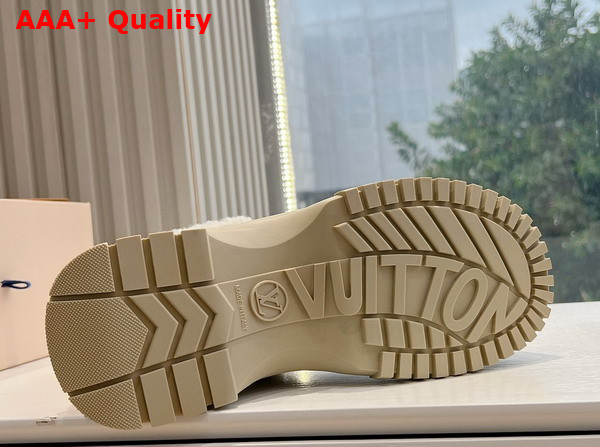 Louis Vuitton Ruby Flat Ankle Boot in Beige Suede Calf Leather and Shearling 1AGWG3 Replica