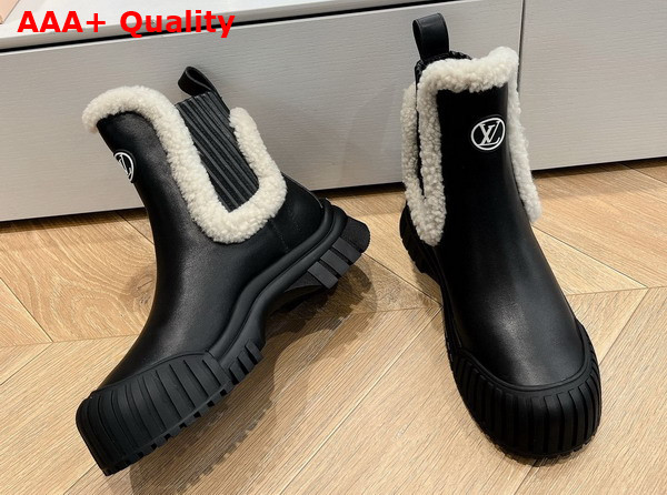 Louis Vuitton Ruby Flat Ankle Boot in Black Plain Calf Leather and Shearling Replica