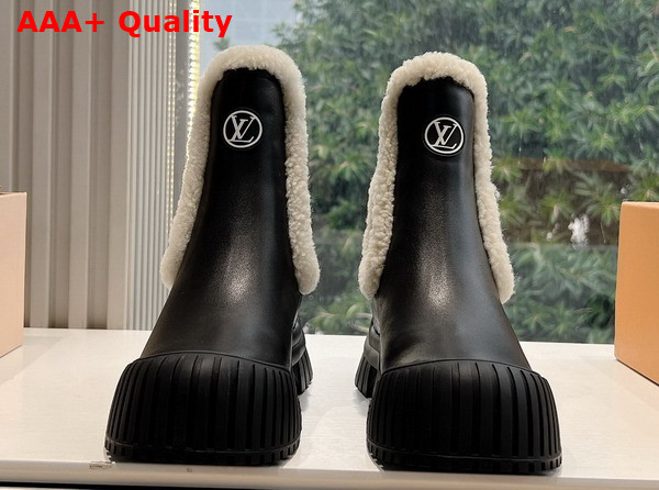 Louis Vuitton Ruby Flat Ankle Boot in Black Plain Calf Leather and Shearling Replica
