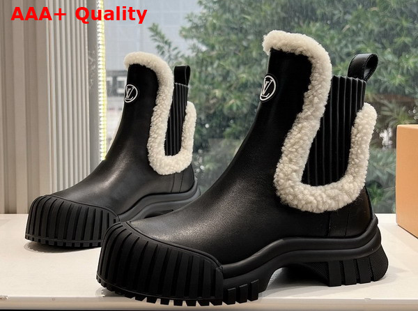 Louis Vuitton Ruby Flat Ankle Boot in Black Plain Calf Leather and Shearling Replica