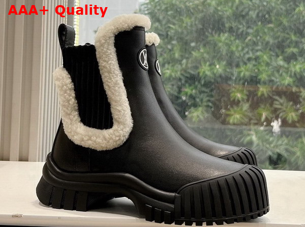 Louis Vuitton Ruby Flat Ankle Boot in Black Plain Calf Leather and Shearling Replica