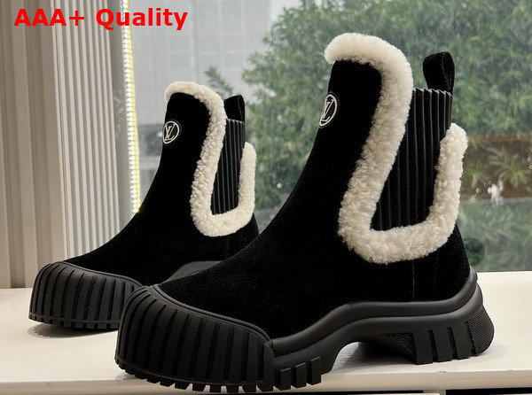Louis Vuitton Ruby Flat Ankle Boot in Black Suede Calf Leather and Shearling 1AGWFK Replica