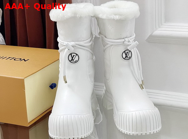 Louis Vuitton Ruby Flat Ankle Boot in White Calf Leather and Monogram Nylon 1ADCBD Replica