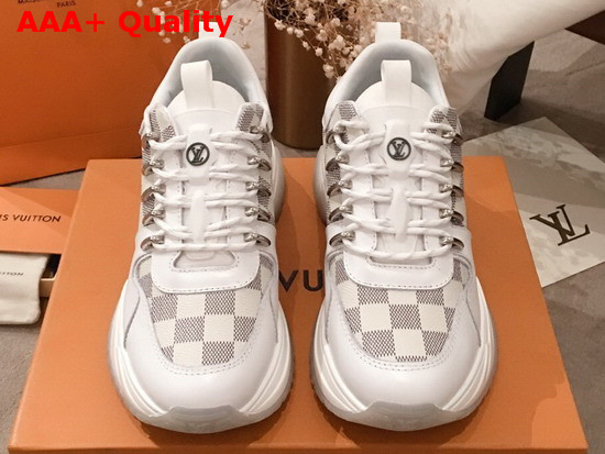 Louis Vuitton Run Away Pulse Sneaker in White Calf Leather and Damier Azur Canvas Replica