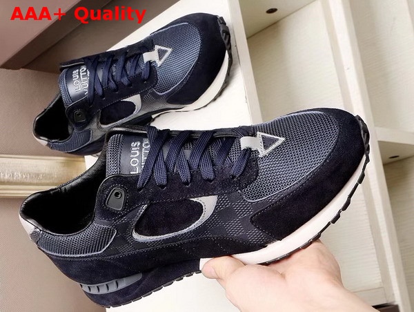 Louis Vuitton Run Away Sneaker in Blue Damier Embossed Suede Calf Leather Textile and Reflective Textile with Rubber Outsole 1A35M4 Replica