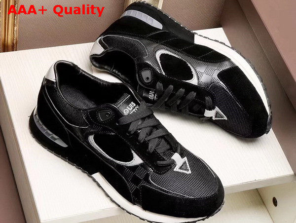 Louis Vuitton Run Away Sneaker in Noir Damier Embossed Suede Calf Leather Textile and Reflective Textile with Rubber Outsole 1A35N0 Replica