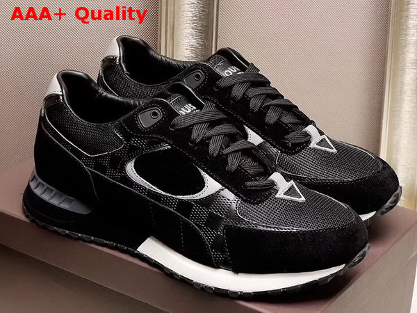 Louis Vuitton Run Away Sneaker in Noir Damier Embossed Suede Calf Leather Textile and Reflective Textile with Rubber Outsole 1A35N0 Replica