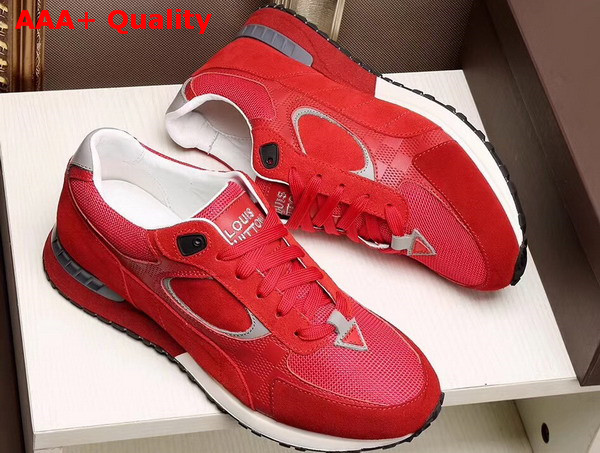 Louis Vuitton Run Away Sneaker in Red Damier Embossed Suede Calf Leather Textile and Reflective Textile with Rubber Outsole Replica