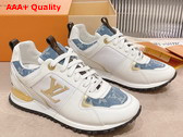 Louis Vuitton Run Away Sneaker in White Calf Leather and Blue Monogram Denim with Gold Tone Details Replica