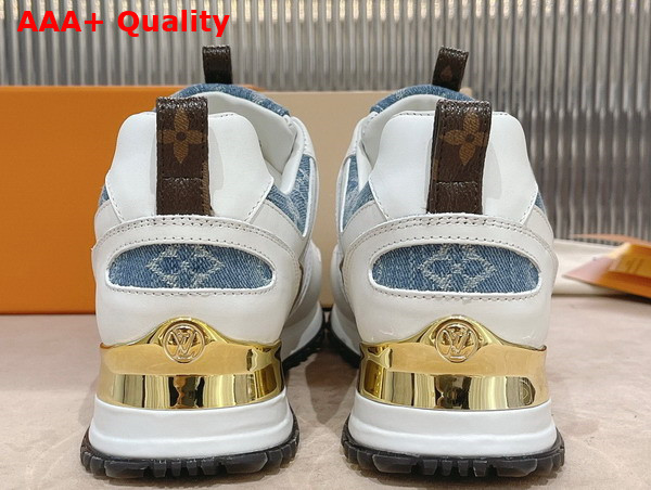 Louis Vuitton Run Away Sneaker in White Calf Leather and Blue Monogram Denim with Gold Tone Details Replica