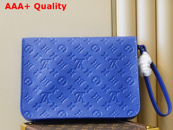 Louis Vuitton S Lock A4 Pouch Blue Monogram Embossed Taurillon Cowhide Leather Replica