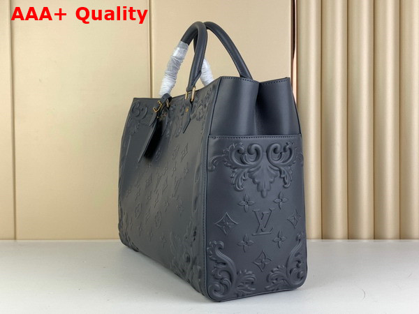 Louis Vuitton Sac Plat Tote Bag in Dark Shadow Gray Calf Leather LV Ornaments Capsule Collection Replica