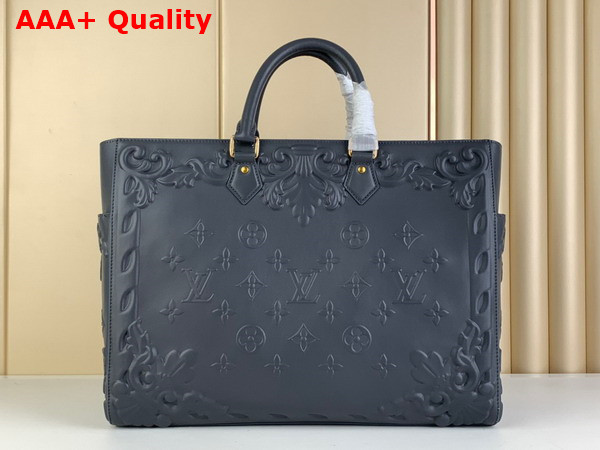 Louis Vuitton Sac Plat Tote Bag in Dark Shadow Gray Calf Leather LV Ornaments Capsule Collection Replica