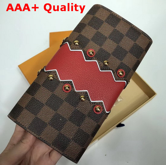 Louis Vuitton Sarah Wallet Damier Ebene Coated Canvas and Red Serrated Stripe N60151 Replica