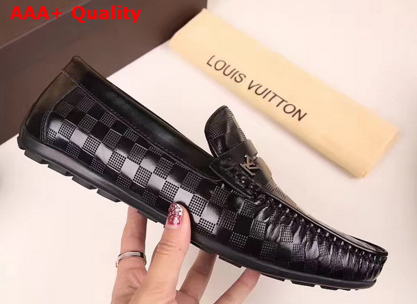 Louis Vuitton Shade Loafer Shoes in Shiny Black Damier Embossed Calf Leather Replica