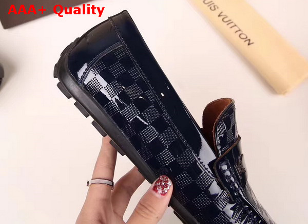 Louis Vuitton Shade Loafer Shoes in Shiny Navy Blue Damier Embossed Calf Leather Replica