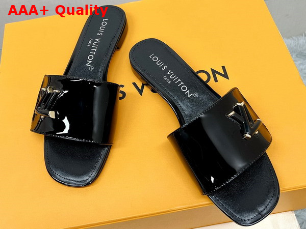 Louis Vuitton Shake Flat Mule in Black Patent Calf Leather Replica