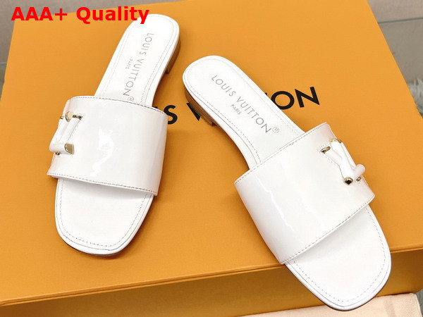 Louis Vuitton Shake Flat Mule in White Patent Calf Leather Replica