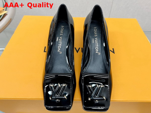 Louis Vuitton Shake Pump Noir Patent Calf Leather Low Block Heel 1AB0QZ Replica