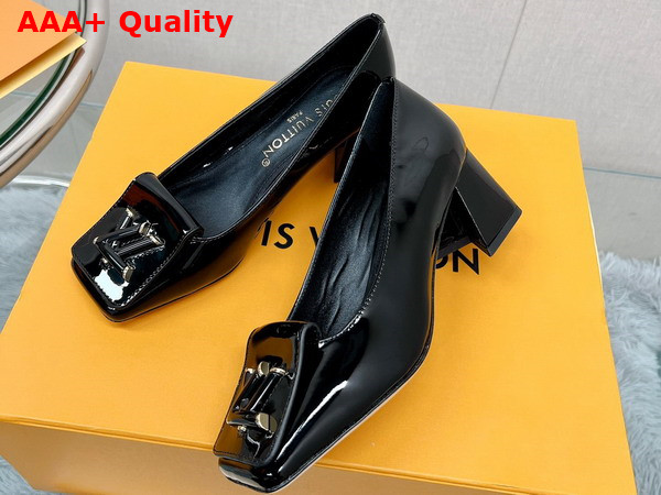 Louis Vuitton Shake Pump Noir Patent Calf Leather Low Block Heel 1AB0QZ Replica