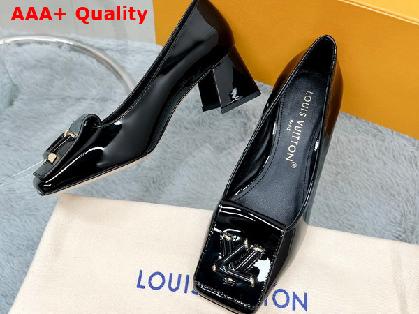Louis Vuitton Shake Pump Noir Patent Calf Leather Low Block Heel 1AB0QZ Replica