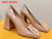 Louis Vuitton Shake Pump in Nude Patent Calf Leather High Block Heel Replica