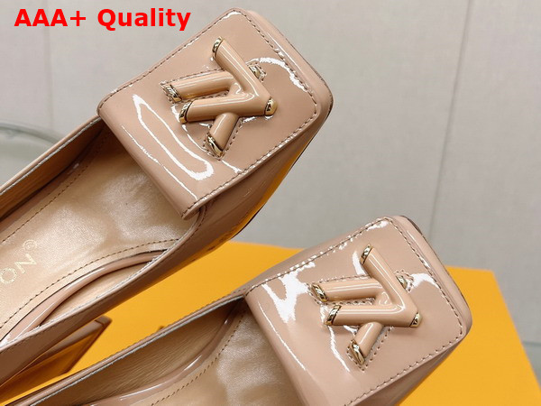 Louis Vuitton Shake Pump in Nude Patent Calf Leather High Block Heel Replica