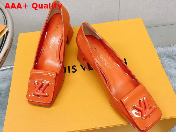 Louis Vuitton Shake Pump in Orange Patent Calf Leather Low Block Heel Replica