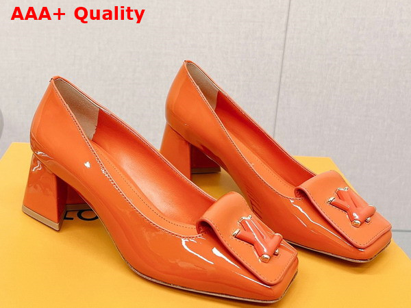 Louis Vuitton Shake Pump in Orange Patent Calf Leather Low Block Heel Replica