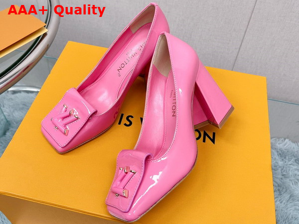 Louis Vuitton Shake Pump in Pink Patent Calf Leather High Block Heel Replica
