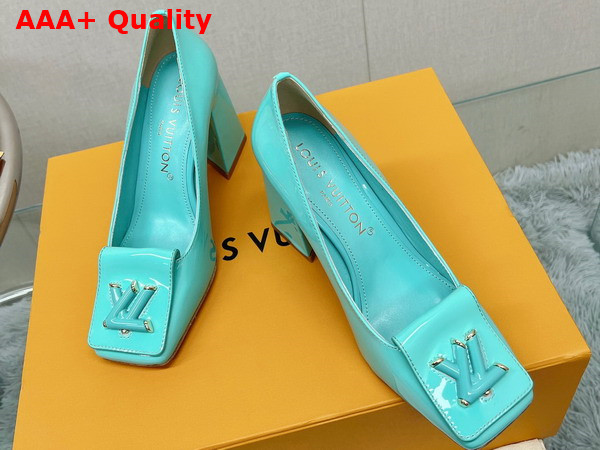 Louis Vuitton Shake Pump in Vert Deau Patent Calf Leather High Block Heel Replica