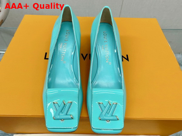 Louis Vuitton Shake Pump in Vert Deau Patent Calf Leather Low Block Heel Replica