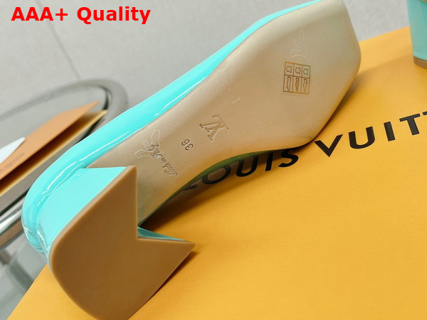 Louis Vuitton Shake Pump in Vert Deau Patent Calf Leather Low Block Heel Replica