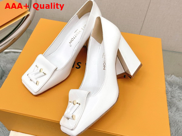 Louis Vuitton Shake Pump in White Patent Calf Leather High Block Heel Replica