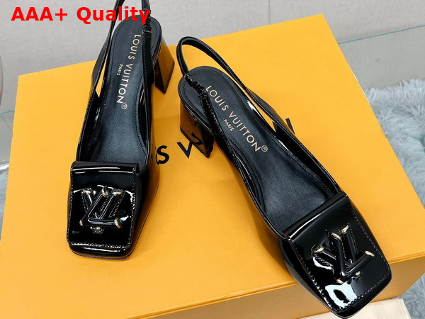 Louis Vuitton Shake Slingback Pump in Black Patent Calf Leather Low Block Heel Replica
