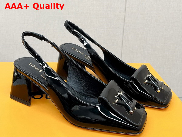 Louis Vuitton Shake Slingback Pump in Black Patent Calf Leather Low Block Heel Replica