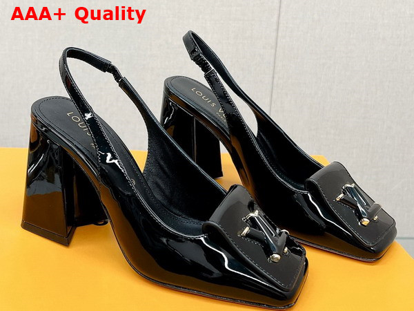 Louis Vuitton Shake Slingback Pump in Black Patent Calf Leather V Shaped Block Heel 1AB09D Replica