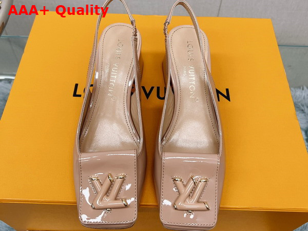 Louis Vuitton Shake Slingback Pump in Nude Patent Calf Leather Low Block Heel Replica