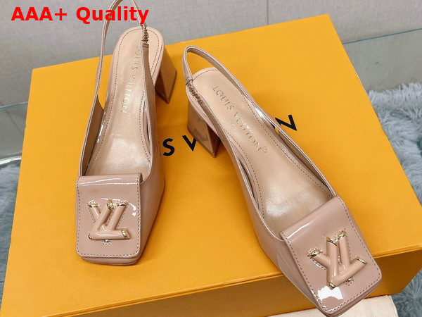 Louis Vuitton Shake Slingback Pump in Nude Patent Calf Leather Low Block Heel Replica