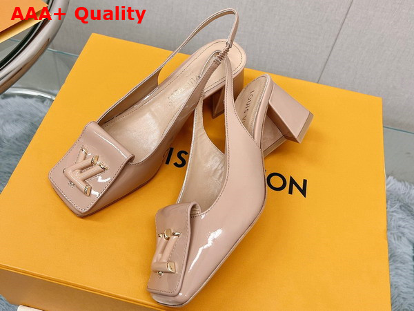 Louis Vuitton Shake Slingback Pump in Nude Patent Calf Leather Low Block Heel Replica