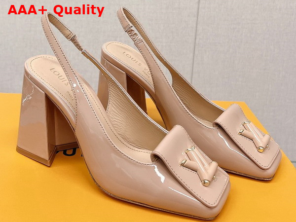 Louis Vuitton Shake Slingback Pump in Nude Patent Calf Leather V Shaped Block Heel Replica