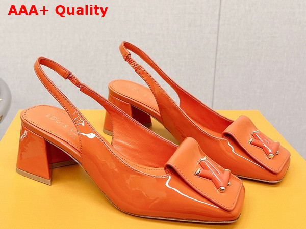 Louis Vuitton Shake Slingback Pump in Orange Patent Calf Leather Low Block Heel Replica