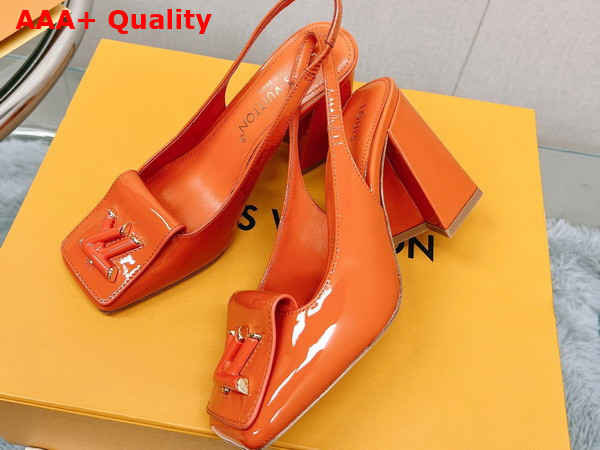 Louis Vuitton Shake Slingback Pump in Orange Patent Calf Leather V Shaped Block Heel 1AB0CP Replica