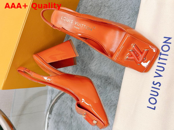 Louis Vuitton Shake Slingback Pump in Orange Patent Calf Leather V Shaped Block Heel 1AB0CP Replica